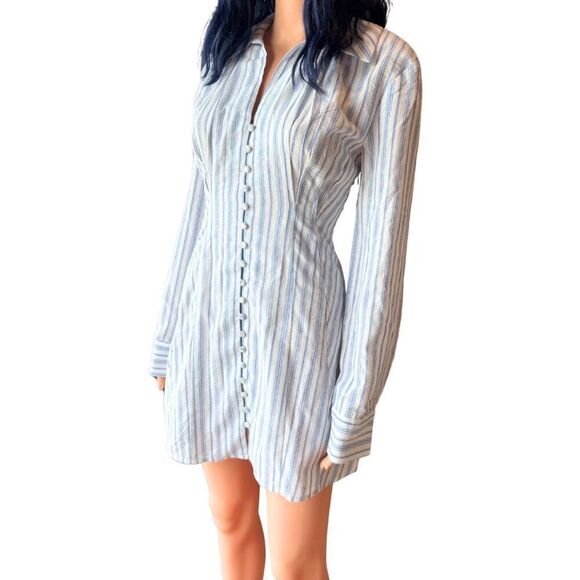 NEW English Factory Blue White Striped Collar Shirt Mini Dress Size Small - Picture 6 of 9